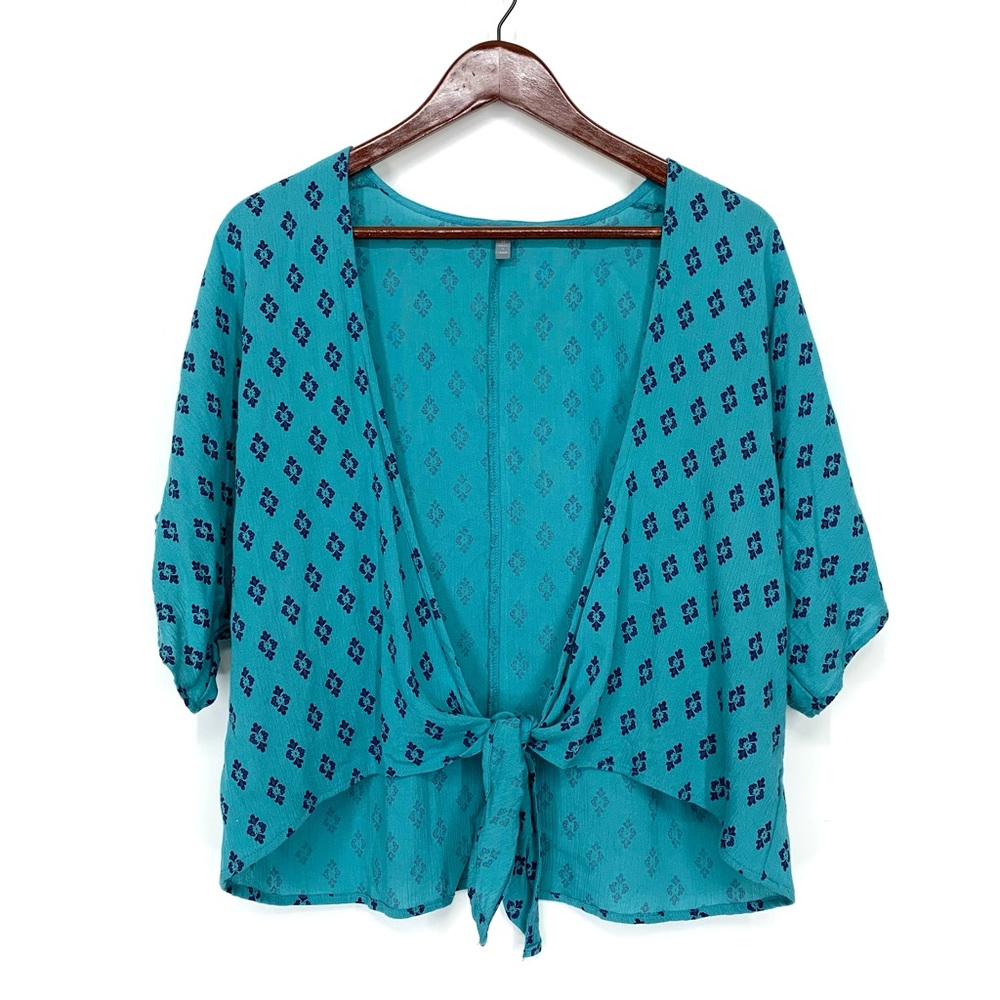 Charlotte Ruse Tie Front Dolman Short Sleeve Summer Blouse Teal & Blue Sz Medium